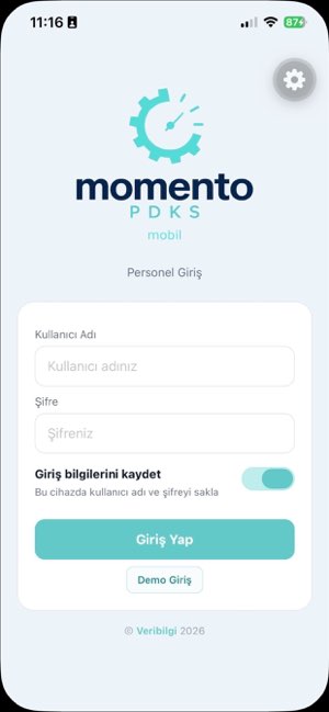 Momento Mobil personel giriş ekranı
